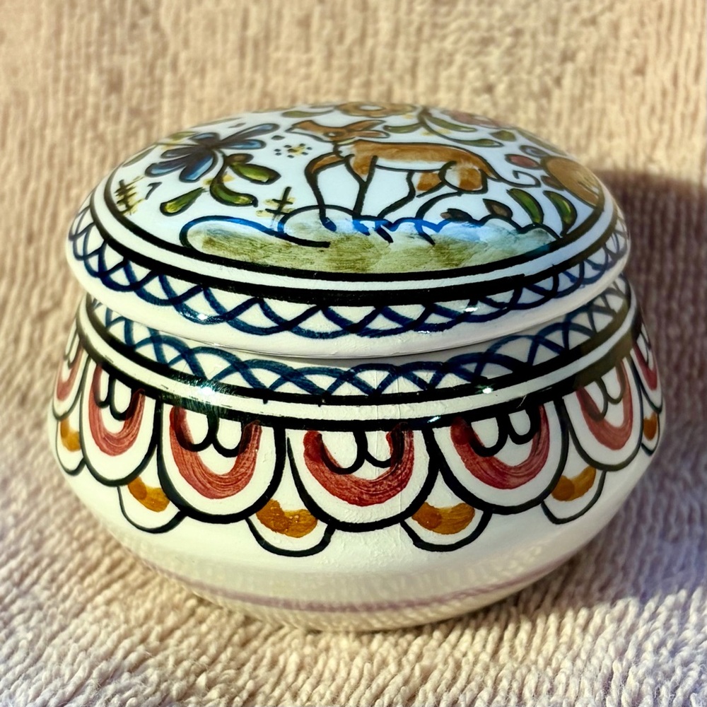 Handcrafted Ceramic Art Piece with Floral and Deer Design
